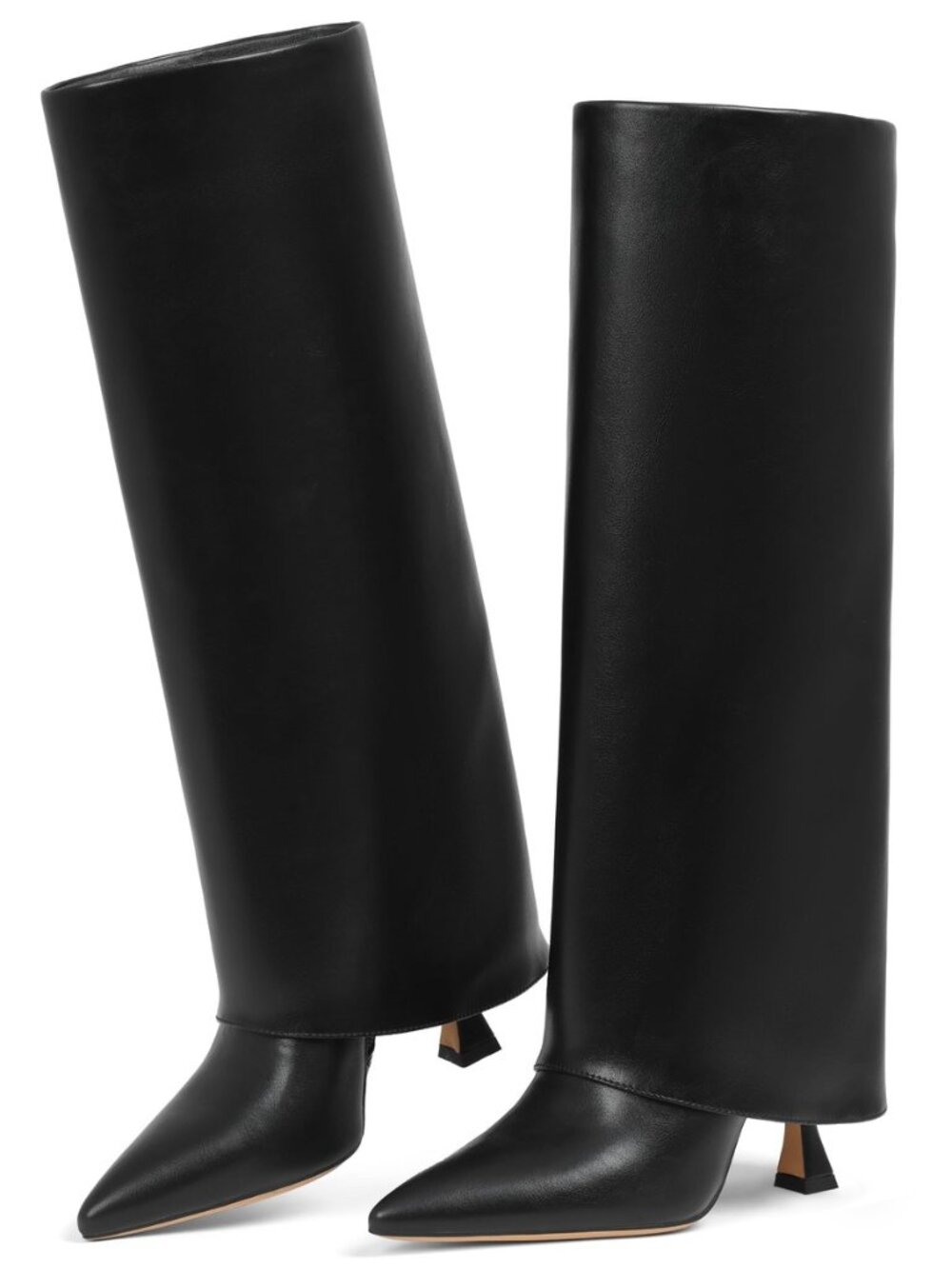 Women's Knee High Boots Fold Over Boots For Women Stiletto High Heels Slouchy